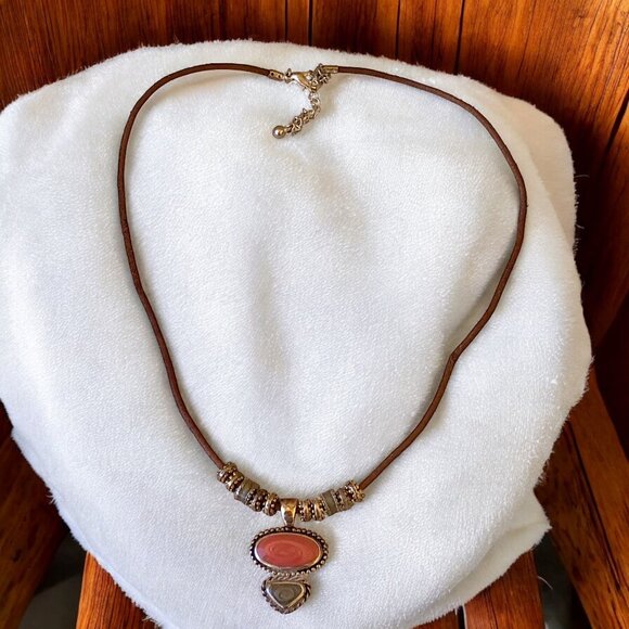 KC Necklace Pendant Cord Vintage Silver Plated Two Gemstones Signed Extender - Picture 7 of 11